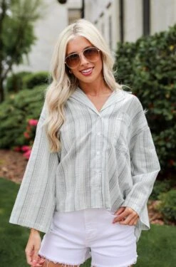 Lovely Existence Light Blue Striped Blouse - DU DEAL
