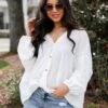 FINAL SALE - Blissful Simplicity White Linen Blouse -Trendy Clothing Store 2P4A3996
