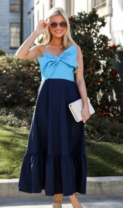 Endearing Beauty Blue Bow Maxi Dress