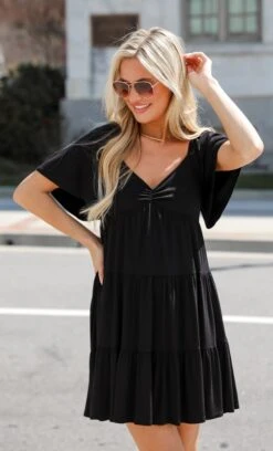 Delightful Design Black Tiered Mini Dress