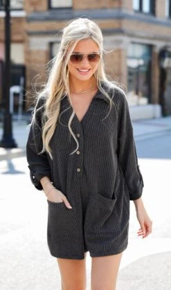 FINAL SALE - Jade Charcoal Corded Romper