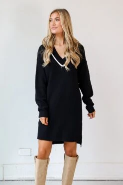 FINAL SALE - Snug As Can Be Black Mini Sweater Dress -Trendy Clothing Store 6Y9A0857