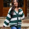 FINAL SALE - Snuggly Expression Hunter Green Striped Oversized Sweater Cardigan -Trendy Clothing Store 6Y9A5214