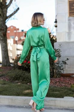 FINAL SALE - Irresistibly Chic Green Satin Jumpsuit -Trendy Clothing Store 6Y9A9785