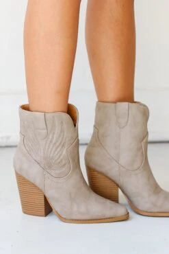 FINAL SALE - Take A Look Taupe Western Booties -Trendy Clothing Store shopdressup ankle boots 17 4c5982f7 95a9 48e4 8947 9ed7608b7dd2