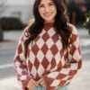 Stylish Outlook Brown Argyle Chenille Sweater -Trendy Clothing Store shopdressup argyle chenille sweater