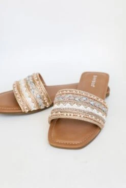 Better Together Gold Beaded Rhinestone Slide Sandals -Trendy Clothing Store shopdressup beaded sandals 10
