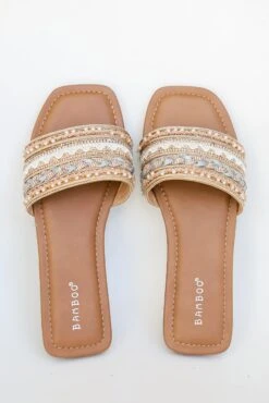 Better Together Gold Beaded Rhinestone Slide Sandals -Trendy Clothing Store shopdressup beaded sandals 11