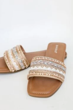 Better Together Gold Beaded Rhinestone Slide Sandals -Trendy Clothing Store shopdressup beaded sandals 9