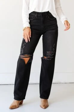 FINAL SALE - Extra Trendy Black Distressed Dad Jeans -Trendy Clothing Store shopdressup black distressed jeans 5