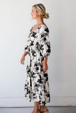 Adorably Elite Ivory Floral Midi Dress -Trendy Clothing Store shopdressup black floral midi dress 10 ffc980bb c5f9 48b6 8aaf 2233c2445862