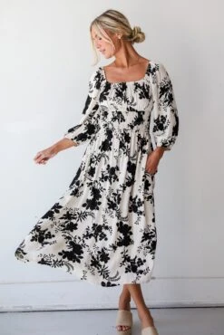 Adorably Elite Ivory Floral Midi Dress -Trendy Clothing Store shopdressup black floral midi dress 3 a167b5d2 3d34 4560 b56d 5f0c555c6d87