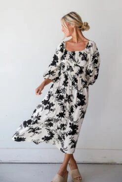 Adorably Elite Ivory Floral Midi Dress -Trendy Clothing Store shopdressup black floral midi dress 6 ca9e2d3d 9307 42c2 85f6 a0c673b454a2