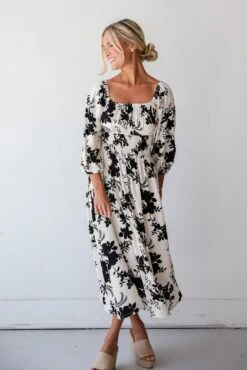 Adorably Elite Ivory Floral Midi Dress -Trendy Clothing Store shopdressup black floral midi dress 7 c23d7281 f498 4458 9ac8 35b757473b82