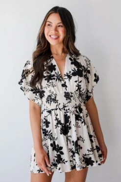 Adorably Elite Ivory Floral Romper -Trendy Clothing Store shopdressup black floral romper 4