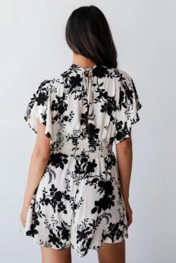 Adorably Elite Ivory Floral Romper -Trendy Clothing Store shopdressup black floral romper 9