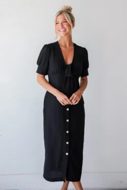 Sweet Perception Black Midi Dress -Trendy Clothing Store shopdressup black tie midi dress