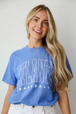 Blue Atlanta Baseball Block Letter Tee -Trendy Clothing Store shopdressup blue atlanta tee 7