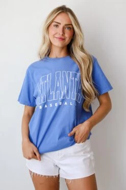 Blue Atlanta Baseball Block Letter Tee -Trendy Clothing Store shopdressup blue atlanta tee e7454a55 d4f6 4b95 801a ef44699063cb
