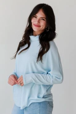 FINAL SALE - Natalie Light Blue Turtleneck Brushed Knit Top - DOORBUSTER -Trendy Clothing Store shopdressup blue brushed knit top 7