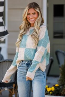 FINAL SALE - Cuddly Darling Light Blue Checkered Sweater