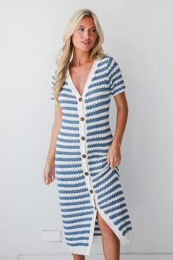 Feeling The Best Blue Striped Crochet Knit Midi Dress -Trendy Clothing Store shopdressup blue crochet maxi dress 3