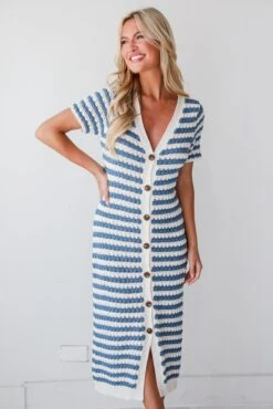 Feeling The Best Blue Striped Crochet Knit Midi Dress -Trendy Clothing Store shopdressup blue crochet maxi dress 5
