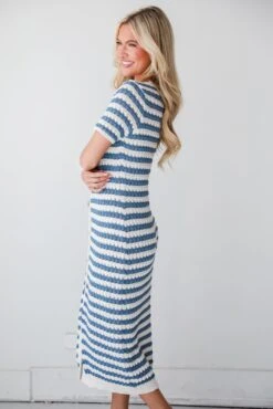 Feeling The Best Blue Striped Crochet Knit Midi Dress -Trendy Clothing Store shopdressup blue crochet maxi dress 7