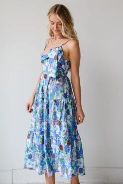 Favorite RSVP Blue Floral Tiered Midi Dress -Trendy Clothing Store shopdressup blue floral midi dress 10