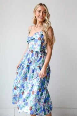 Favorite RSVP Blue Floral Tiered Midi Dress -Trendy Clothing Store shopdressup blue floral midi dress 7 9444580f 616e 4a3e b751 5a1c815bbc95