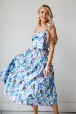 Favorite RSVP Blue Floral Tiered Midi Dress -Trendy Clothing Store shopdressup blue floral midi dress 8 9320d7b6 dac1 4cbd 8ce3 96f6112e71b0