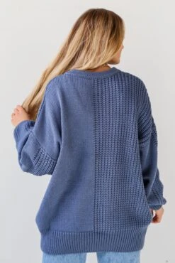 FINAL SALE - Toasty Vibes Denim Oversized Sweater -Trendy Clothing Store shopdressup blue knit sweater 8 c40804c7 2656 4c60 90e0 d9cbaaf7031f