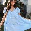 Beautiful Impression Light Blue Linen Mini Dress -Trendy Clothing Store shopdressup blue linen mini dress 2