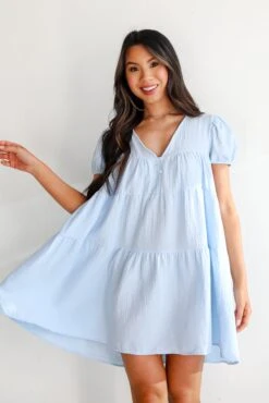 Beautiful Impression Light Blue Linen Mini Dress -Trendy Clothing Store shopdressup blue linen mini dress 4