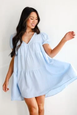 Beautiful Impression Light Blue Linen Mini Dress -Trendy Clothing Store shopdressup blue linen mini dress 5