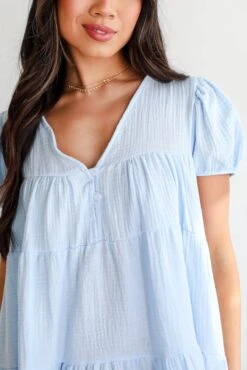 Beautiful Impression Light Blue Linen Mini Dress -Trendy Clothing Store shopdressup blue linen mini dress 7