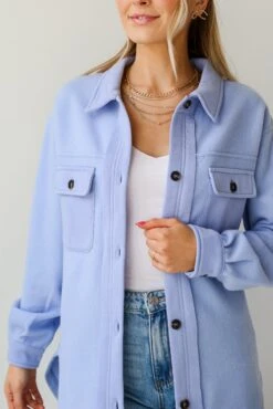 FINAL SALE - Irresistible Comfort Blue Brushed Knit Shacket - DU DEAL -Trendy Clothing Store shopdressup blue shacket 4