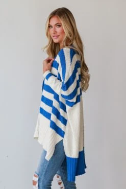 Seasonal Aesthetic Blue Oversized Striped Cardigan -Trendy Clothing Store shopdressup blue striped sweater 7
