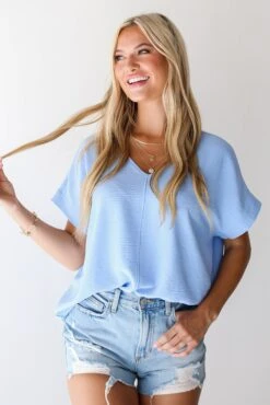 FINAL SALE - Appealing Passion Oversized Blouse - DU DEAL -Trendy Clothing Store shopdressup blue vneck blouse 12