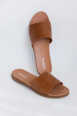 Sandy Sole Tan Slide Sandals -Trendy Clothing Store shopdressup brown slide sandals 11