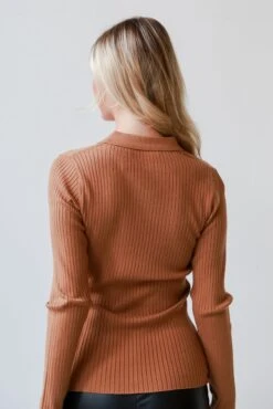 FINAL SALE - Tell You Everything Camel Ribbed Knit Button-Up Top -Trendy Clothing Store shopdressup camel ribbed top 8