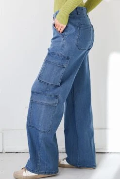 FINAL SALE - Cool Influence Medium Wash Cargo Jeans -Trendy Clothing Store shopdressup cargo jeans 7