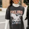 FINAL SALE - Charcoal Free Bird Spirit Oversized Graphic Tee -Trendy Clothing Store shopdressup charcoal free bird graphic tee