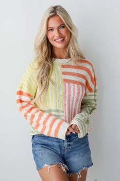 FINAL SALE - Cute Mentality Color Block Striped Lightweight Knit Top -Trendy Clothing Store shopdressup color block knit top 12