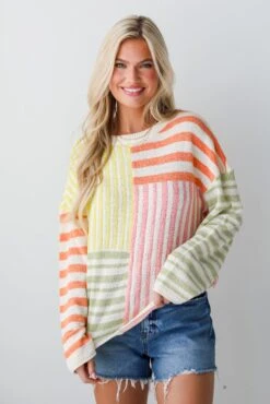 FINAL SALE - Cute Mentality Color Block Striped Lightweight Knit Top -Trendy Clothing Store shopdressup color block knit top 13