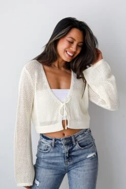 FINAL SALE - Festive Vibes Ivory Crochet Knit Top -Trendy Clothing Store shopdressup cream crochet knit sweater 7