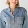 FINAL SALE - Casually Impressive Grey Denim Cropped Blouse -Trendy Clothing Store shopdressup denim cropped blouse 6