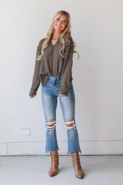 Courtney Light Wash Distressed Kick Flare Jeans -Trendy Clothing Store shopdressup distressed denim jeans 3 7bf75cbd 19ec 48fd 9fc2 3b19468dc10b