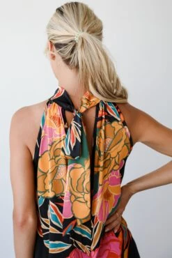 State Of Chic Black Satin Floral Jumpsuit -Trendy Clothing Store shopdressup floral satin jumpsuit 5