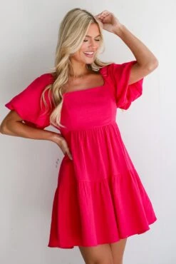 Admirable Essence Fuchsia Linen Mini Dress -Trendy Clothing Store shopdressup fuschia mini dress 5